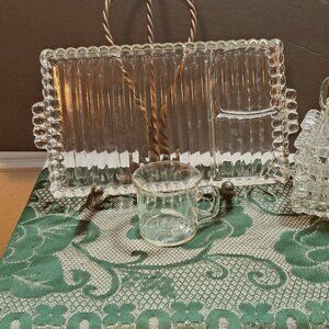 5 Hazel Atlas Sip, Snack & Smoke Trays with Cups, Vintage Luncheon Set W/Ashtray